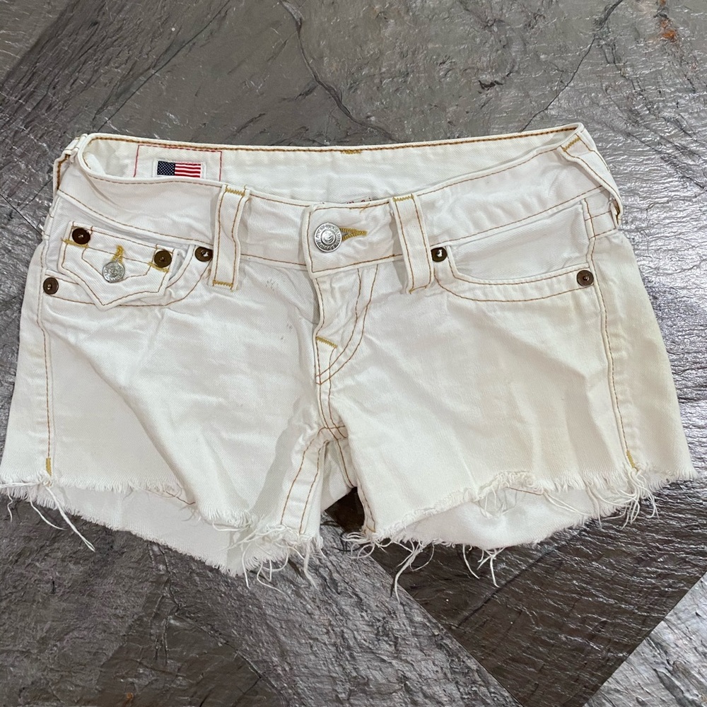 True Religion brand white denim shorts